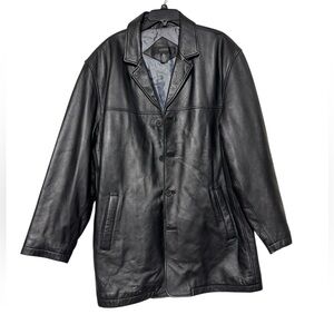 Cezani Black Leather Jacket Coat Men Size XL Button Front Fall Classic Western